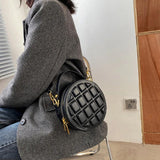 Checkered Round Hand Bags for Women Shoulder Ladies PU Leather Purses