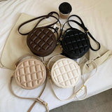 Checkered Round Hand Bags for Women Shoulder Ladies PU Leather Purses