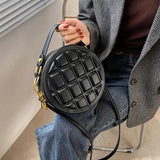 Checkered Round Hand Bags for Women Shoulder Ladies PU Leather Purses