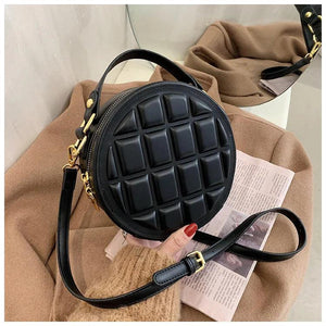 Checkered Round Hand Bags for Women Shoulder Ladies PU Leather Purses