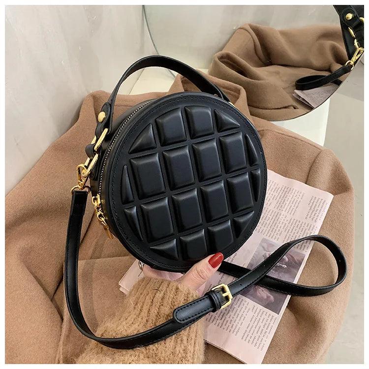 Checkered Round Hand Bags for Women Shoulder Ladies PU Leather Purses