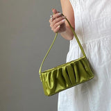 Vintage Satin Folds Shoulder Bag for Woman Solid Soft-Faced Zipper Handbag Women