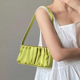 Vintage Satin Folds Shoulder Bag for Woman Solid Soft-Faced Zipper Handbag Women