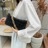 Stone Pattern PU Leather Armpit Bag Chain Shoulder Handbags