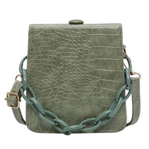 Crocodile Pattern Square PU Handbag Women Solid Acrylic Chain Shoulder Bag