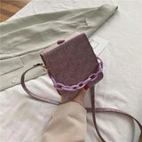 Crocodile Pattern Square PU Handbag Women Solid Acrylic Chain Shoulder Bag