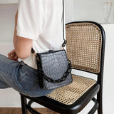 Crocodile Pattern Square PU Handbag Women Solid Acrylic Chain Shoulder Bag