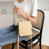 Crocodile Pattern Square PU Handbag Women Solid Acrylic Chain Shoulder Bag