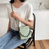 Crocodile Pattern Square PU Handbag Women Solid Acrylic Chain Shoulder Bag