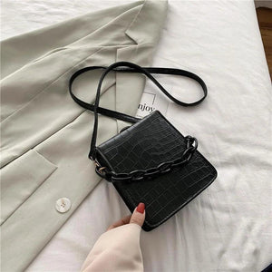 Crocodile Pattern Square PU Handbag Women Solid Acrylic Chain Shoulder Bag