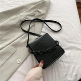 Crocodile Pattern Square PU Handbag Women Solid Acrylic Chain Shoulder Bag