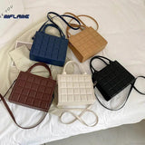 Plaid PU Leather Crossbody Shoulder Bag Square Top-handle Tote