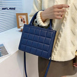 Plaid PU Leather Crossbody Shoulder Bag Square Top-handle Tote
