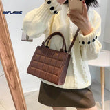 Plaid PU Leather Crossbody Shoulder Bag Square Top-handle Tote