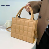 Plaid PU Leather Crossbody Shoulder Bag Square Top-handle Tote