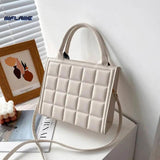 Plaid PU Leather Crossbody Shoulder Bag Square Top-handle Tote