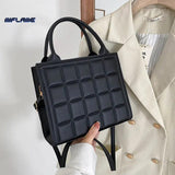 Plaid PU Leather Crossbody Shoulder Bag Square Top-handle Tote