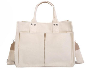 Canvas Tote Handbag with Wide Shoulder Strap