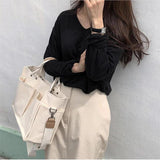 Canvas Tote Handbag with Wide Shoulder Strap