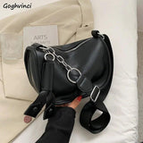 Soft PU Leather Shoulder Bags Women Chain Cross-body Saddle Bag Ins Retro