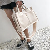 Women Casual Canvas Shoulder Bag Ladies Exterior Pockets Crossbody Bags Solid