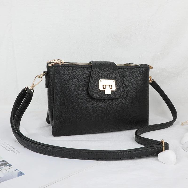 Lychee Pattern PU Leather Messenger Bag for Women with Multi Pockets