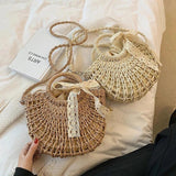 Boho Straw Beach Tote Hand-Woven Shoulder Bag