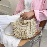 Boho Straw Beach Tote Hand-Woven Shoulder Bag