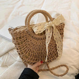 Boho Straw Beach Tote Hand-Woven Shoulder Bag
