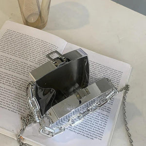 Silver Box Party Evening Clutch Bag Chain Shoulder Crossbody Bag