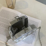 Silver Box Party Evening Clutch Bag Chain Shoulder Crossbody Bag
