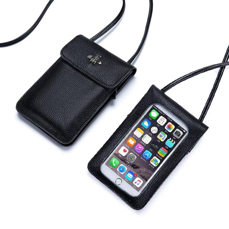 Small Leather Shoulder Crossbody Bag Bee Touch Screen Phone Purse
