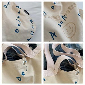 Canvas Bucket Shoulder Bag Women Tote Handbags Letter Printed Shopping Bags