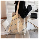Canvas Bucket Shoulder Bag Women Tote Handbags Letter Printed Shopping Bags