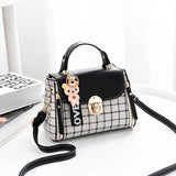 Grid Female Shoulder Bag Cartoon Decor PU Tote Plaid Girls' Gift