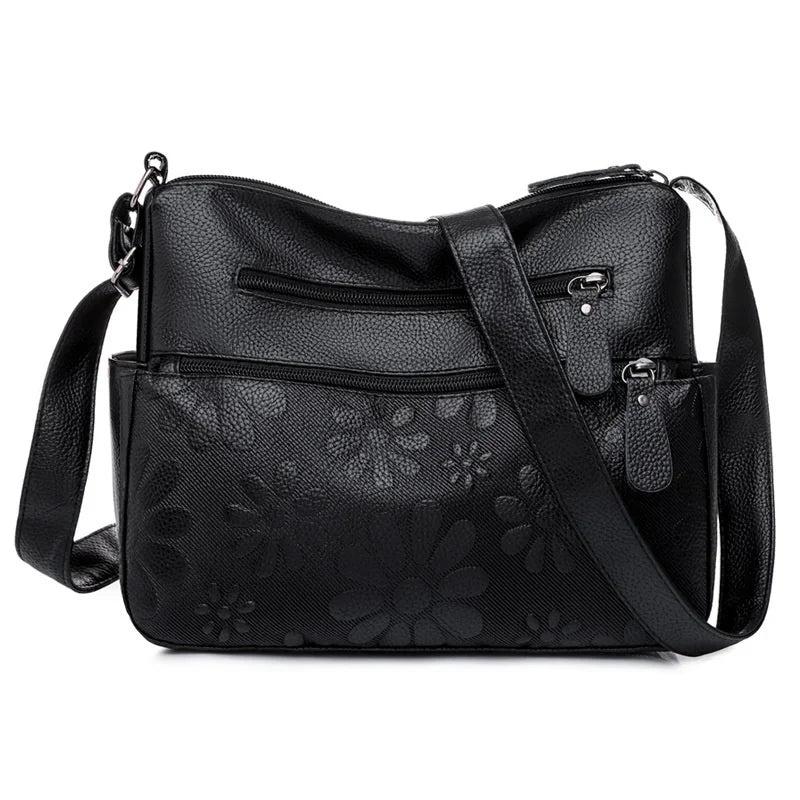 Flower Printed Crossbody Bag Soft Leather Shoulder Bag for Women