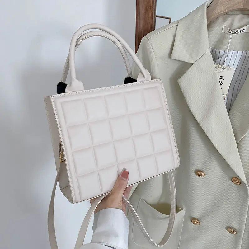 Female Retro PU Leather Zipper Lattice Shoulder Bag