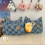 Women Shoulder Bag Denim Plaid Handbags Messenger Bags