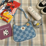 Women Shoulder Bag Denim Plaid Handbags Messenger Bags