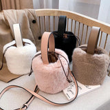 Faux Fur Shoulder Crossbody Bag Plush Handbag Winter Bucket Bag