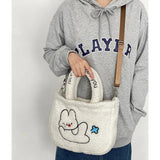 Embroidery Lamb Velvet Handbag Large-Capacity Shoulder Bag