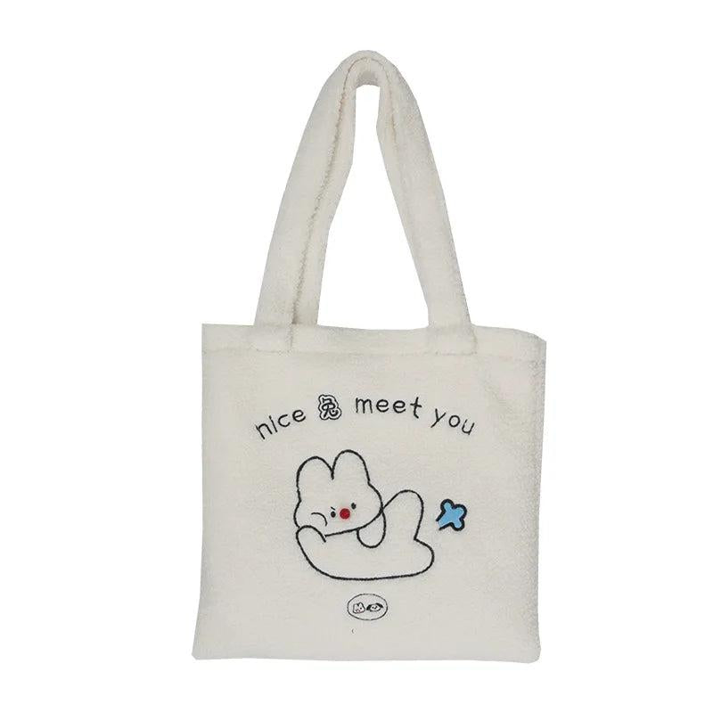 Embroidery Lamb Velvet Handbag Large-Capacity Shoulder Bag