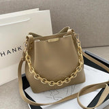 Women's Chain Tote Bucket Bag High-quality Pu Leather Handbag
