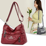 Women's Soft Leather Crossbody Shoulder Bag with Flap Closure