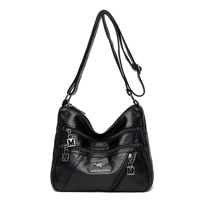 Women's Soft Leather Crossbody Shoulder Bag with Flap Closure