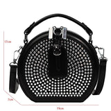 Round Handbag Diamond Studded Shoudler Bag PU Handle Purse Bolsa Circular Tote