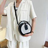Round Handbag Diamond Studded Shoudler Bag PU Handle Purse Bolsa Circular Tote