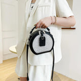 Round Handbag Diamond Studded Shoudler Bag PU Handle Purse Bolsa Circular Tote