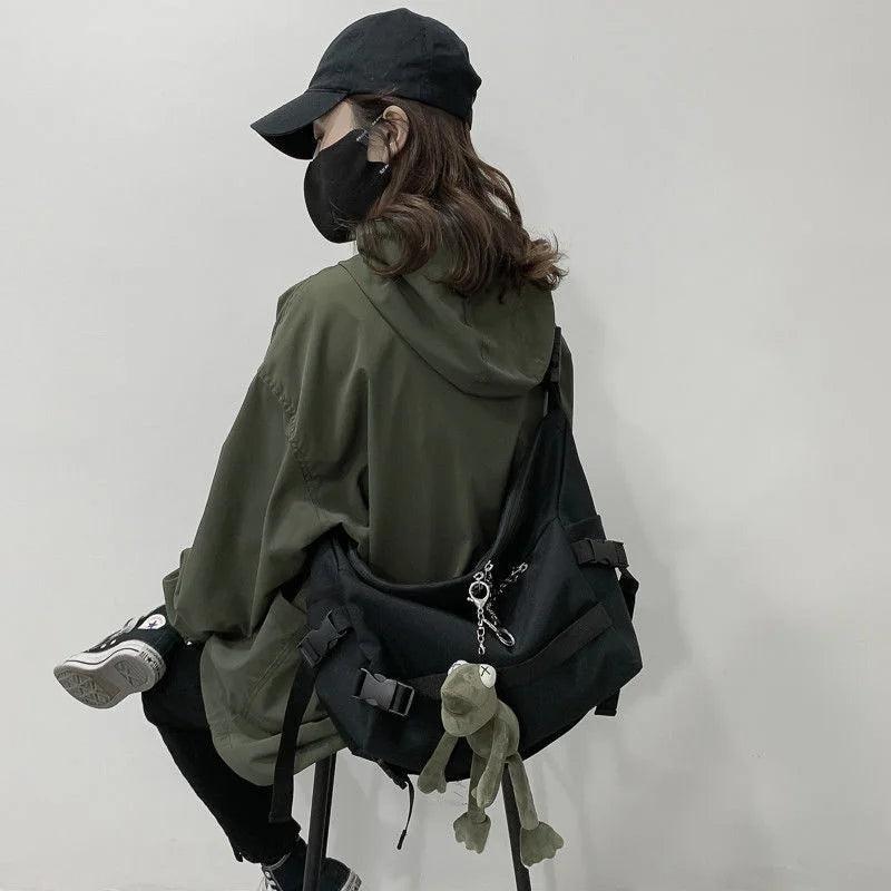 Harajuku Techwear Canvas Sling Bag Gothic Crossbody Bags For Women Handbag