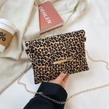Leopard Brown Leather Clutch Bag with Tassels for Women